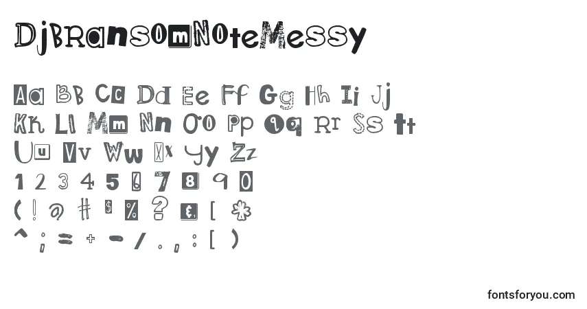 A fonte DjbRansomNoteMessy – alfabeto, números, caracteres especiais