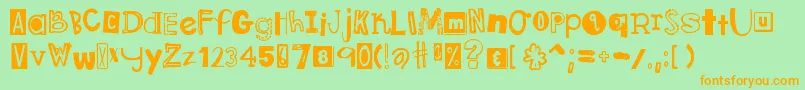DjbRansomNoteMessy-Schriftart – Orangefarbene Schriften auf grünem Hintergrund