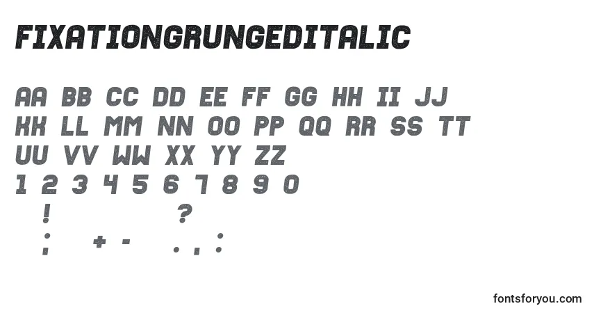 Schriftart FixationgrungedItalic – Alphabet, Zahlen, spezielle Symbole