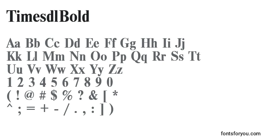 Czcionka TimesdlBold – alfabet, cyfry, specjalne znaki