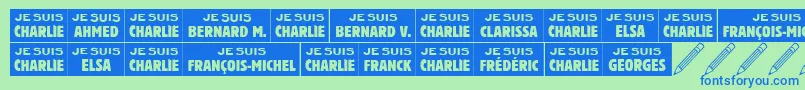 フォントJesuischarlie – 青い文字は緑の背景です。