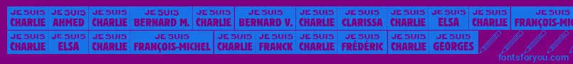 Jesuischarlie-Schriftart – Blaue Schriften auf violettem Hintergrund