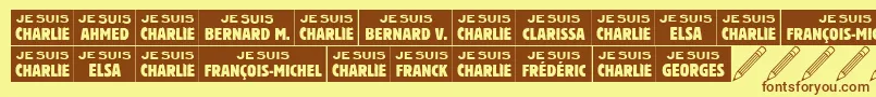 フォントJesuischarlie – 茶色の文字が黄色の背景にあります。