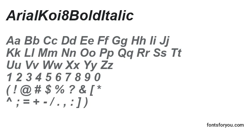 Schriftart ArialKoi8BoldItalic – Alphabet, Zahlen, spezielle Symbole