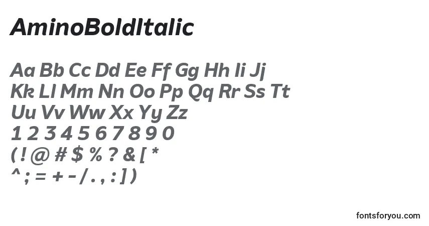 AminoBoldItalicフォント–アルファベット、数字、特殊文字