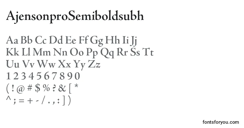 A fonte AjensonproSemiboldsubh – alfabeto, números, caracteres especiais