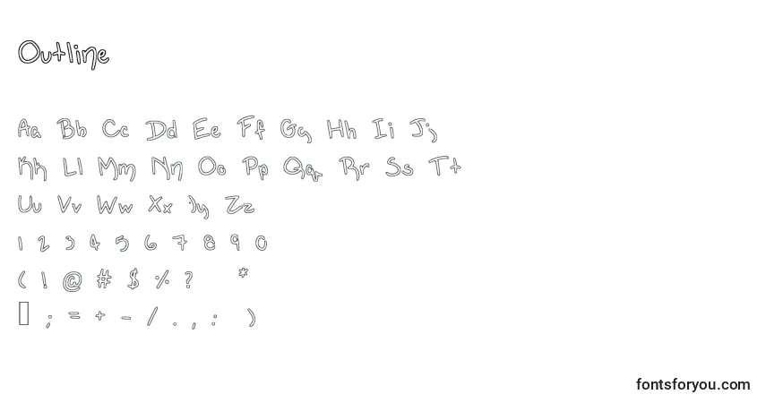 Czcionka Outline – alfabet, cyfry, specjalne znaki