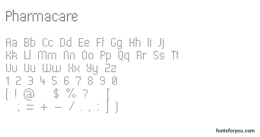 Schriftart Pharmacare – Alphabet, Zahlen, spezielle Symbole