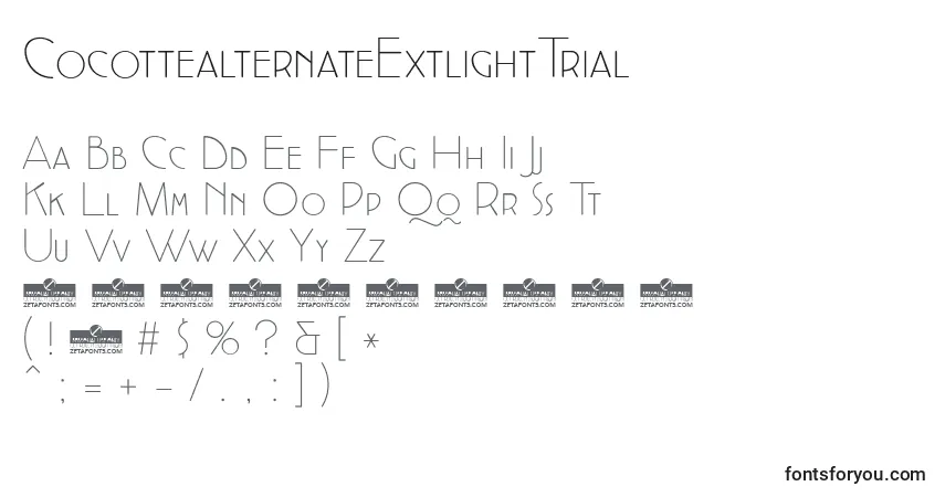 Czcionka CocottealternateExtlightTrial – alfabet, cyfry, specjalne znaki