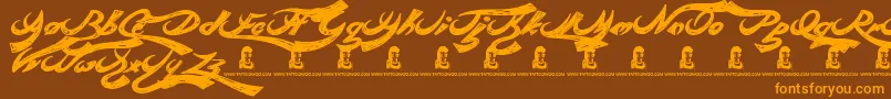 Weitere Informationen zur RebelBeat-Schriftart RebelBeat-Schriftart – Orangefarbene Schriften auf braunem Hintergrund