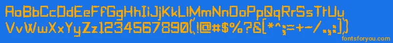 フォントPilltalk – オレンジ色の文字が青い背景にあります。