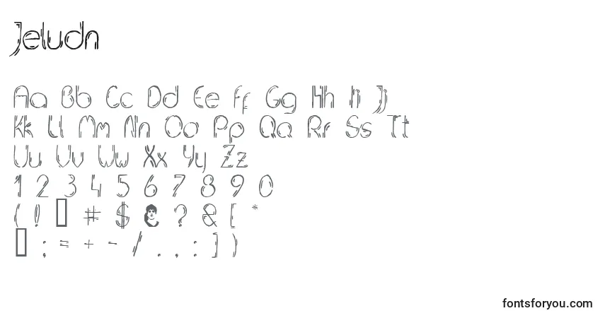 Schriftart Jeludn – Alphabet, Zahlen, spezielle Symbole