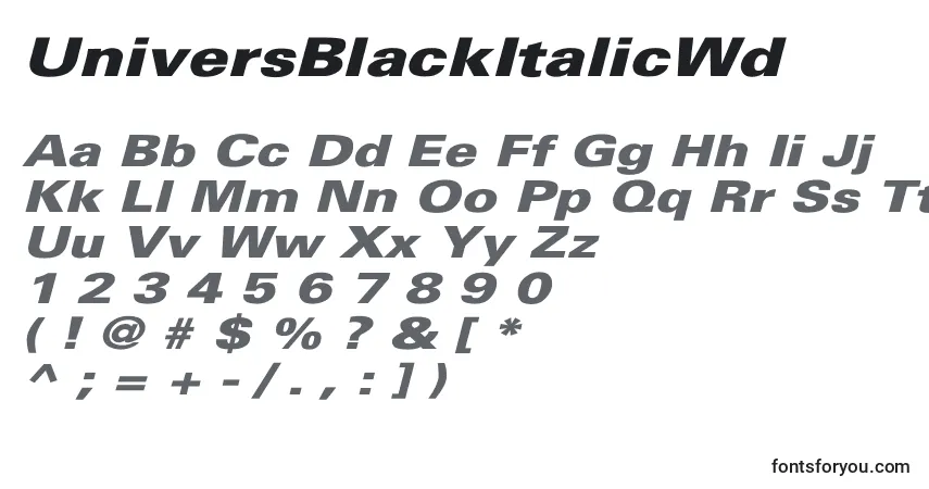 UniversBlackItalicWd-fontti – aakkoset, numerot, erikoismerkit