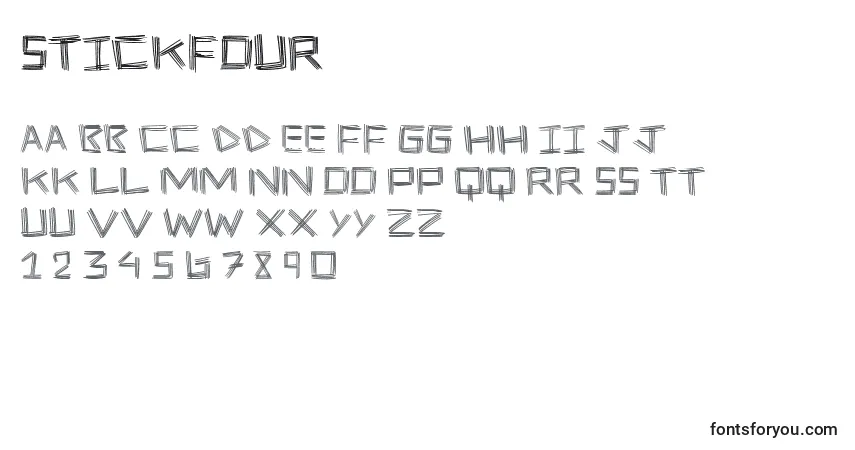 A fonte StickFour – alfabeto, números, caracteres especiais