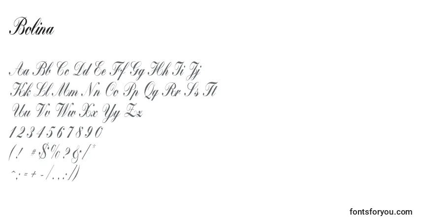 Шрифт Bolina – алфавит, цифры, специальные символы