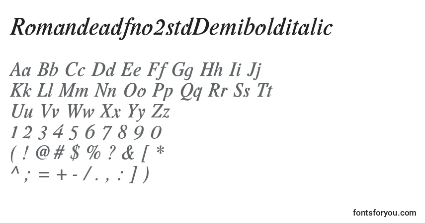 Шрифт Romandeadfno2stdDemibolditalic – алфавит, цифры, специальные символы