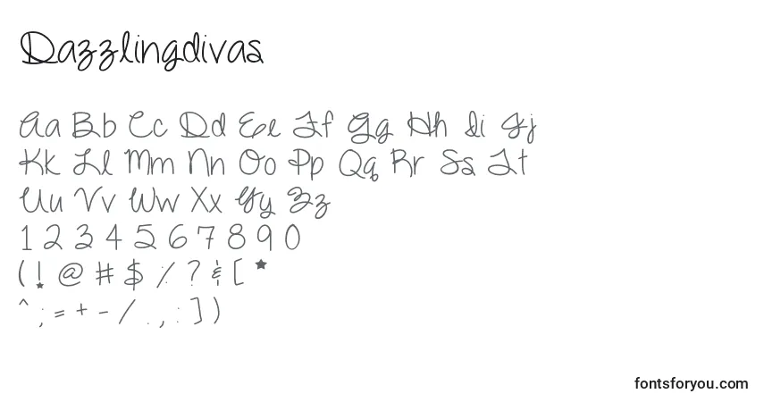 Czcionka Dazzlingdivas – alfabet, cyfry, specjalne znaki