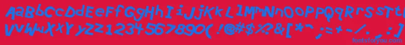 Hypewri4-Schriftart – Blaue Schriften auf rotem Hintergrund