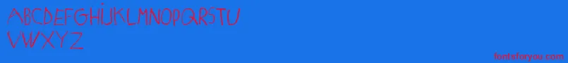 MatildasGradeSchoolHandDemoPrint-Schriftart – Rote Schriften auf blauem Hintergrund
