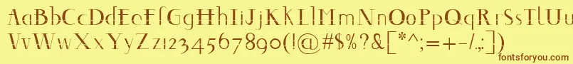 フォントDecomontype – 茶色の文字が黄色の背景にあります。