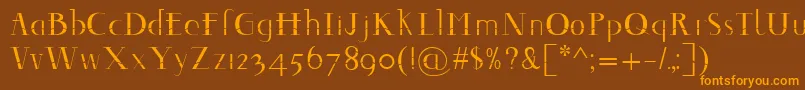 フォントDecomontype – オレンジ色の文字が茶色の背景にあります。