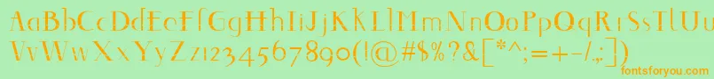 フォントDecomontype – オレンジの文字が緑の背景にあります。