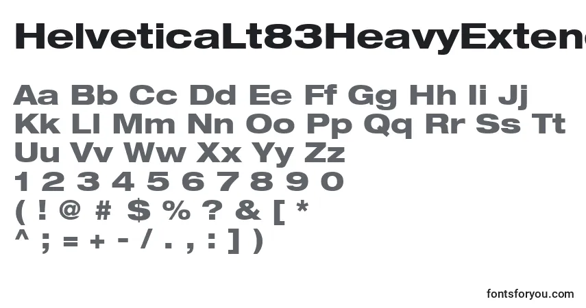 A fonte HelveticaLt83HeavyExtended – alfabeto, números, caracteres especiais
