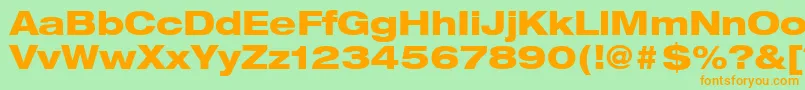 フォントHelveticaLt83HeavyExtended – オレンジの文字が緑の背景にあります。