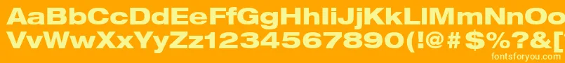HelveticaLt83HeavyExtended-Schriftart – Gelbe Schriften auf orangefarbenem Hintergrund