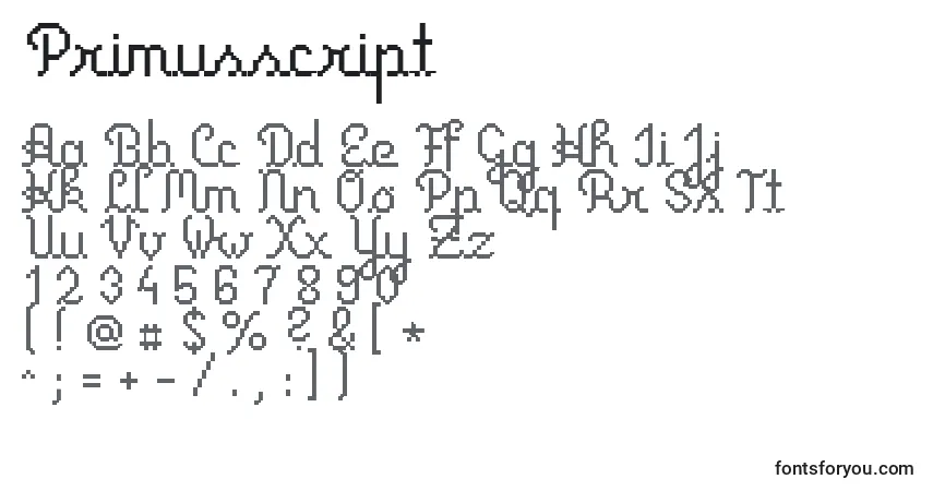 A fonte Primusscript – alfabeto, números, caracteres especiais