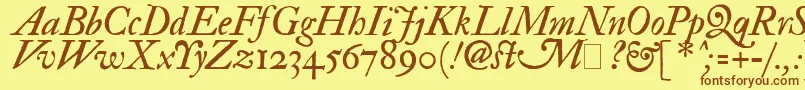 フォントFedpit2 – 茶色の文字が黄色の背景にあります。