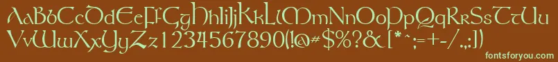 フォントGsttolrm – 緑色の文字が茶色の背景にあります。