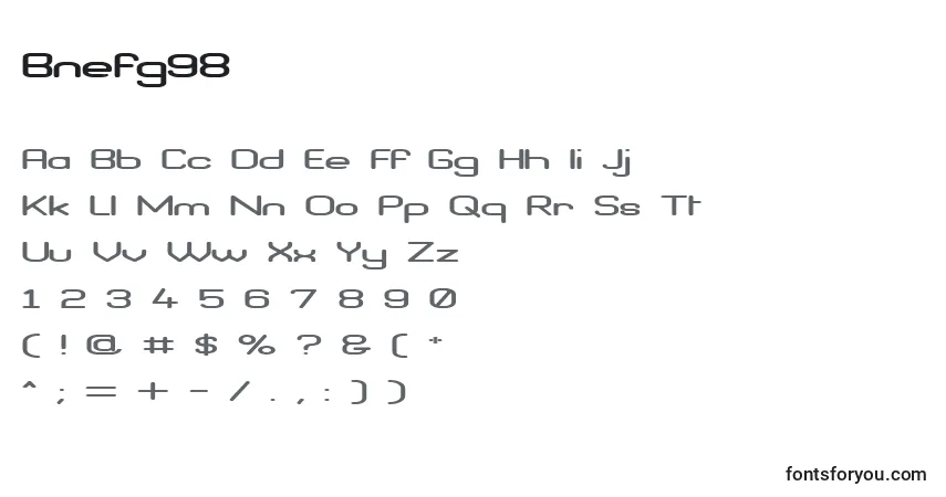 Czcionka Bnefg98 – alfabet, cyfry, specjalne znaki