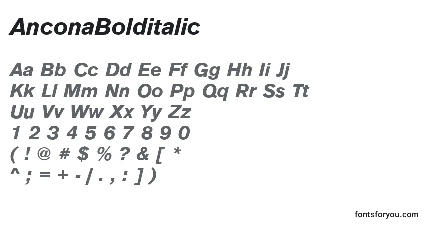 Шрифт AnconaBolditalic – алфавит, цифры, специальные символы