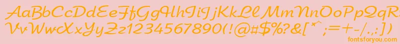 フォントUkArbat – オレンジの文字がピンクの背景にあります。
