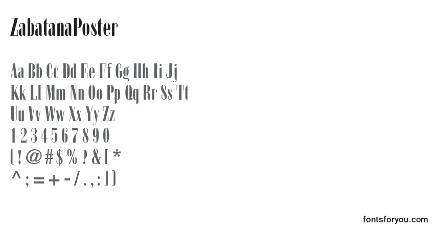 Schriftart ZabatanaPoster – Alphabet, Zahlen, spezielle Symbole