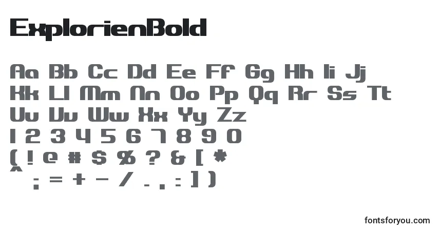A fonte ExplorienBold – alfabeto, números, caracteres especiais