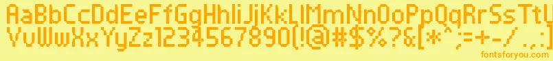 PfTempestaSevenCondensed-Schriftart – Orangefarbene Schriften auf gelbem Hintergrund
