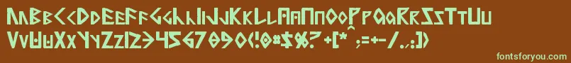 フォントAnglorunic – 緑色の文字が茶色の背景にあります。