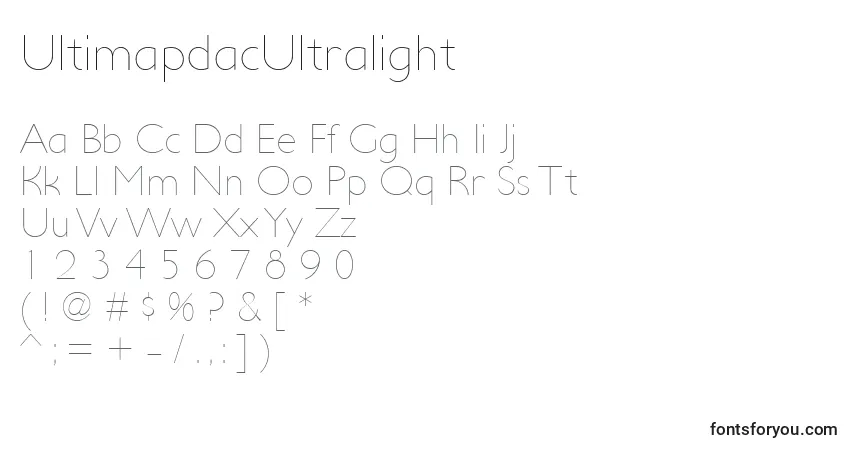 Шрифт UltimapdacUltralight – алфавит, цифры, специальные символы