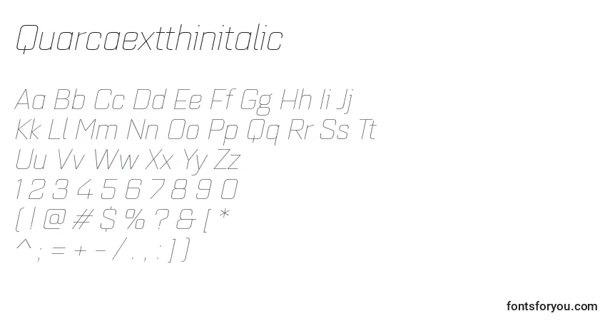 Schriftart Quarcaextthinitalic – Alphabet, Zahlen, spezielle Symbole