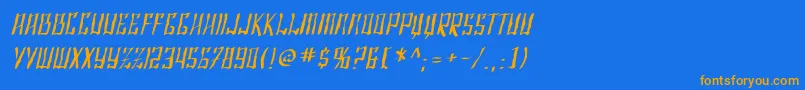 フォントSfShaiFontaiDistressedOblique – オレンジ色の文字が青い背景にあります。