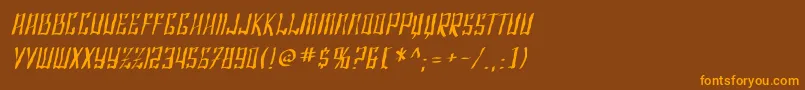 フォントSfShaiFontaiDistressedOblique – オレンジ色の文字が茶色の背景にあります。