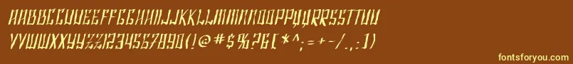 SfShaiFontaiDistressedOblique-fontti – keltaiset fontit ruskealla taustalla