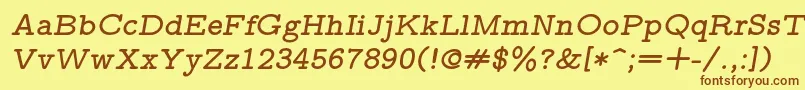 フォントLmmonoproplt10Boldoblique – 茶色の文字が黄色の背景にあります。