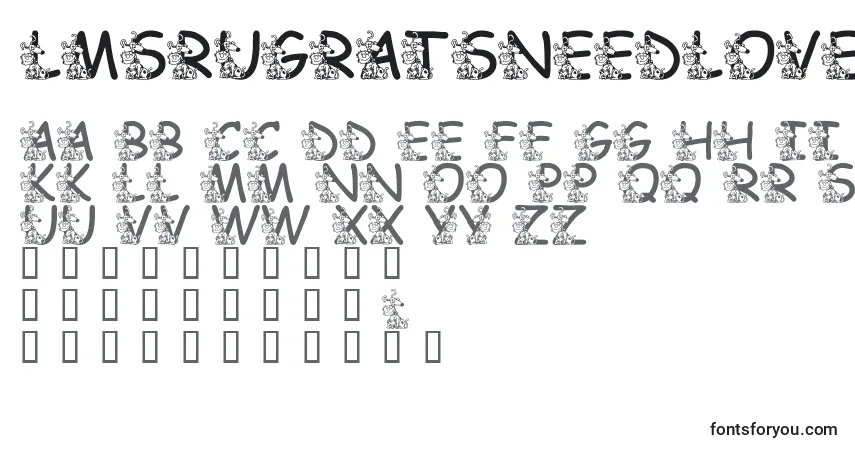 A fonte LmsRugratsNeedLoveToo – alfabeto, números, caracteres especiais