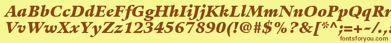 フォントGuardiLt96BlackItalic – 茶色の文字が黄色の背景にあります。