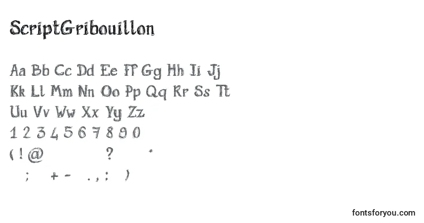 Fuente ScriptGribouillon - alfabeto, números, caracteres especiales