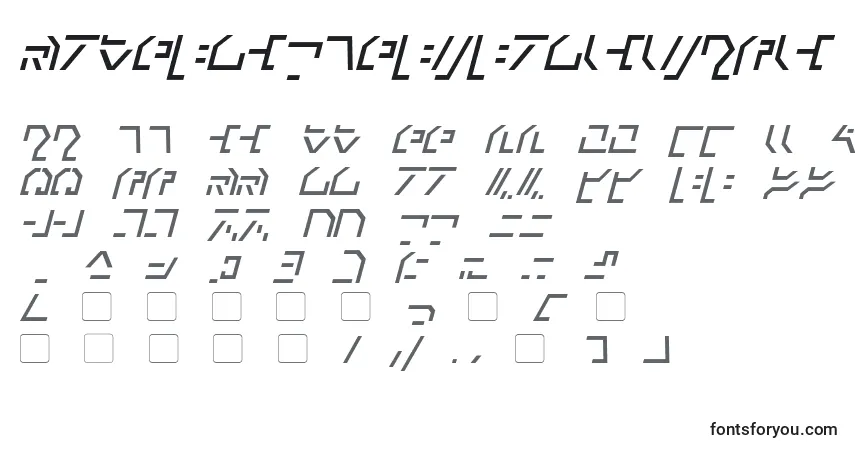 A fonte ModernCybertronicItalic – alfabeto, números, caracteres especiais