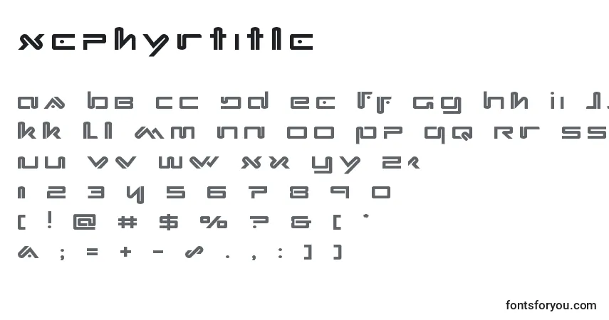 A fonte Xephyrtitle – alfabeto, números, caracteres especiais